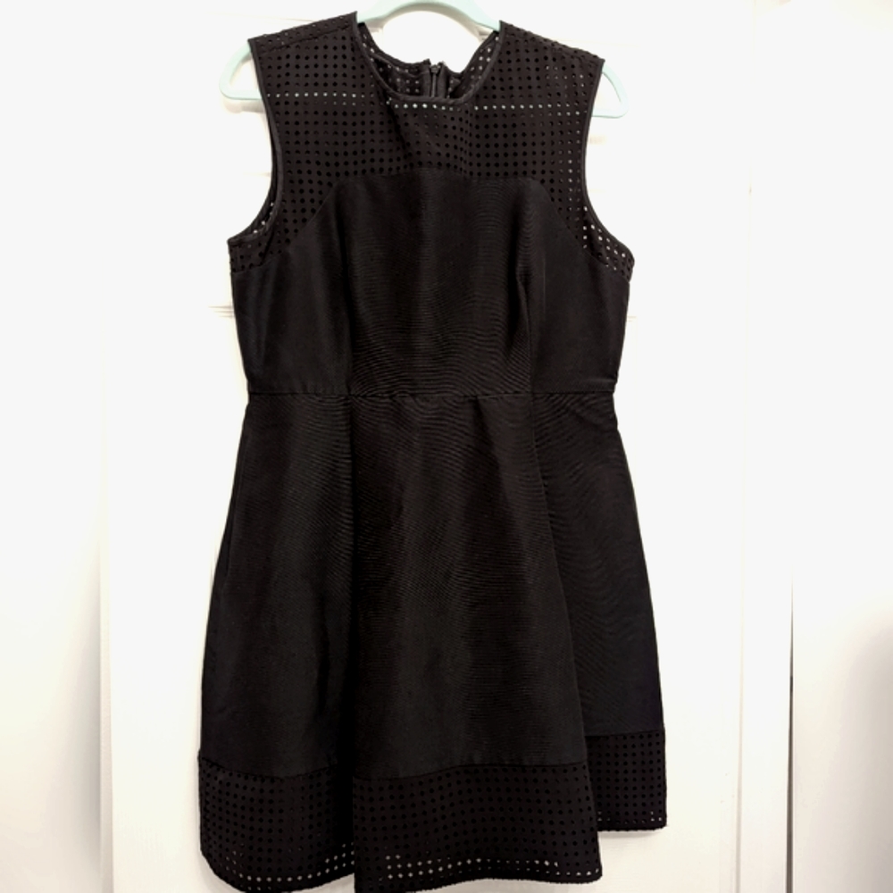 J Crew Women's little black dress with eyelet trim and pockets size 12
